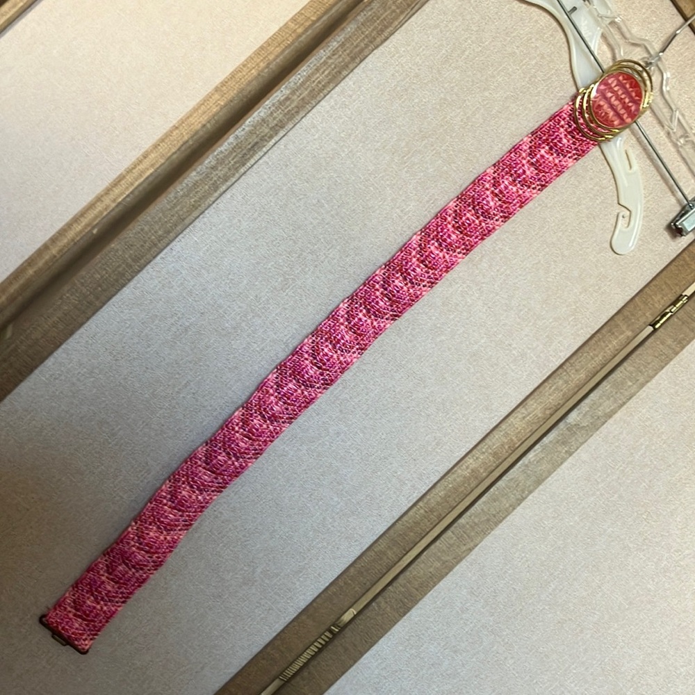 Pink Woven stretch Belt with Gold Buckle
